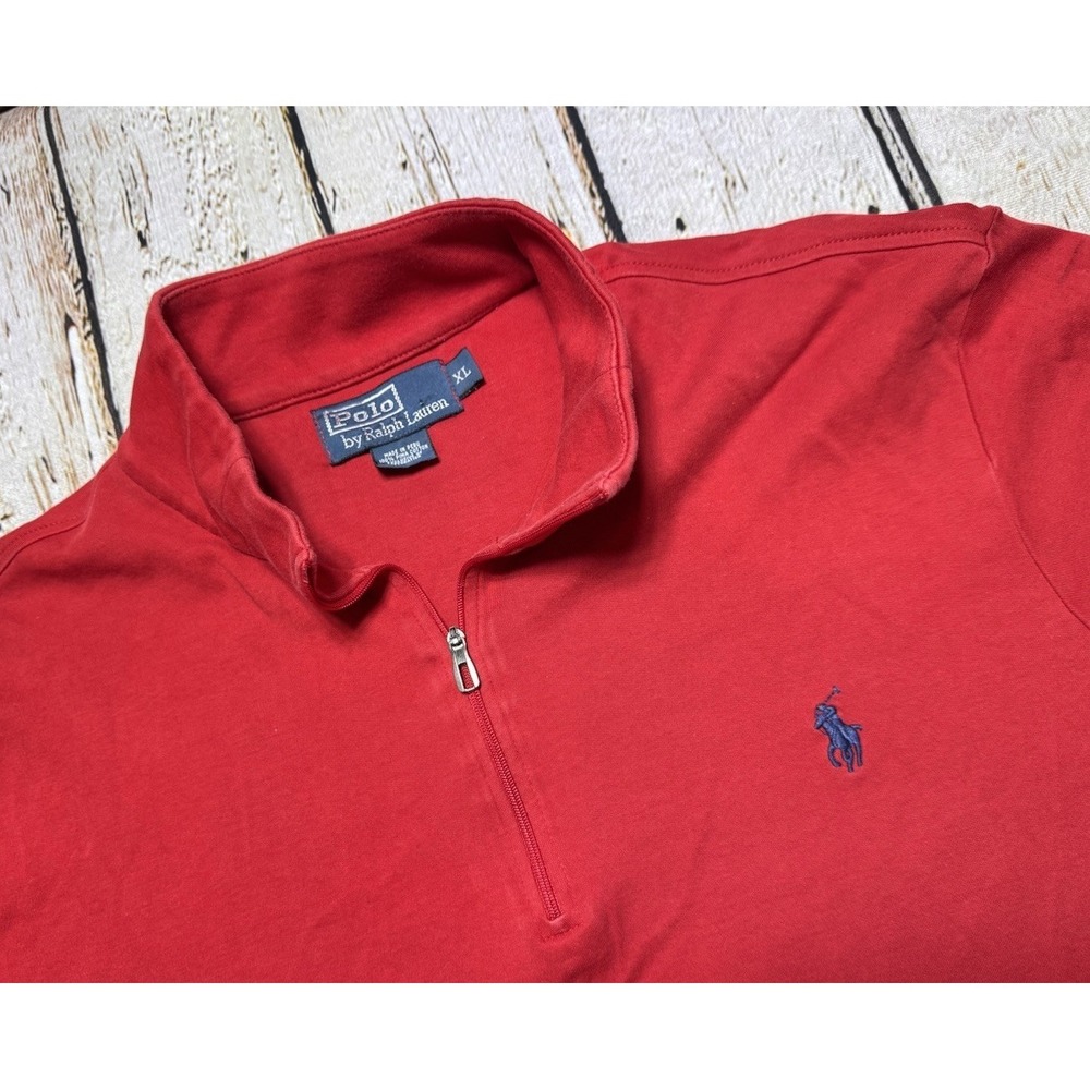 Polo Ralph Lauren Mens XL Red Quarter Zip Sweater 100% Pima Cotton Pullover Logo